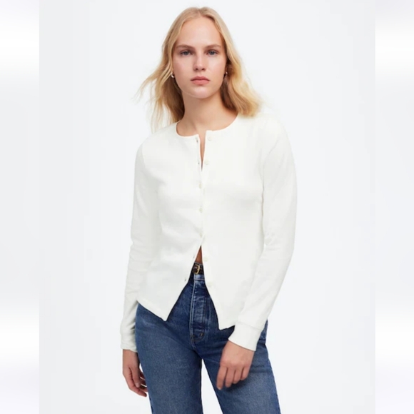 Madewell Ribbed Button-Front Cardigan white XS $55 - Picture 1 of 9
